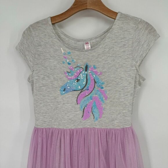 Justice Girls' Unicorn Sequin Dress Grey & Pink Short Sleeve Size 14 -16 - Picture 5 of 11